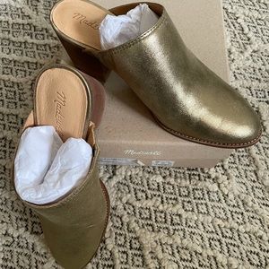 Madewell Harper Mule, Metallic Olive NWT and box